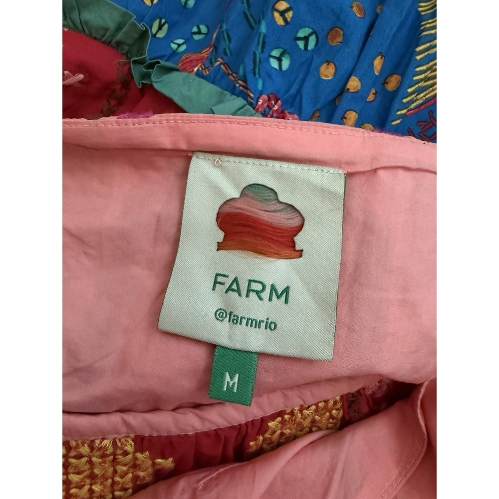 Farm Rio Embroidered Multicolor Block Cross-Stitch Tiered Cotton Minidress Sz M - Picture 8 of 14
